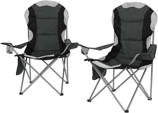 Weisshorn Set of 2 Camping Chairs, Outdoor Armchair Lounge Beach Chair Portable Folding Lightweight Camp Lounger Travel Hiking Fishing Picnic Gear, with Carry Bag Drink Holder Foldable Grey