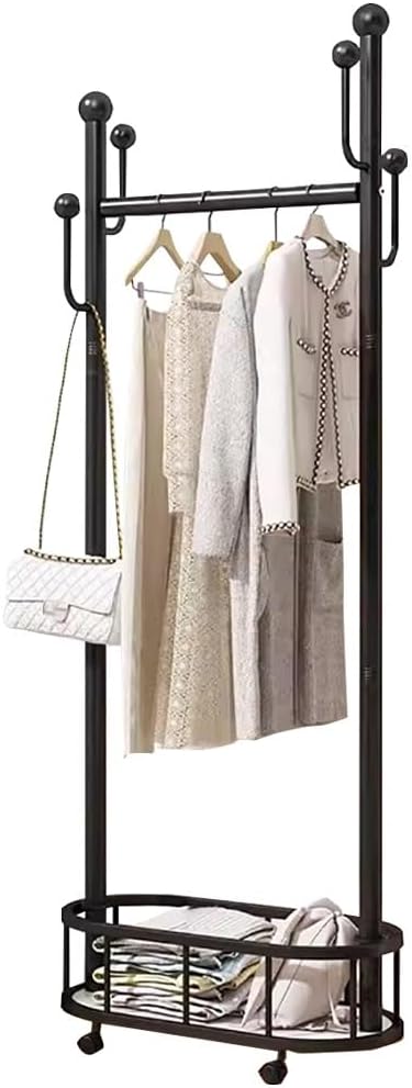 Generico Appendiabiti Mobile Industriale con Ganci e Cestino portaoggetti - Appendiabiti Moderno per Camera da Letto e Ingresso - Elegante Appendiabiti su Ruote (60/80/100 cm x 30 cm x 174 cm)