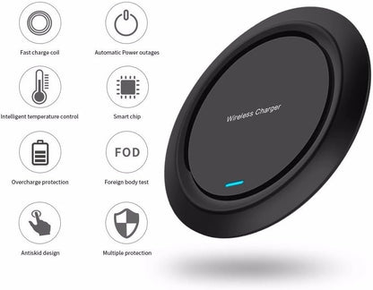 D10 Fast Wireless Charger Slim Charging Pad Dock - Compatible with Samsung, iPhone, Pixel, Android Smart Phone (Black) - Qi Enabled Devices - USB Connectivity - Minimalist Style