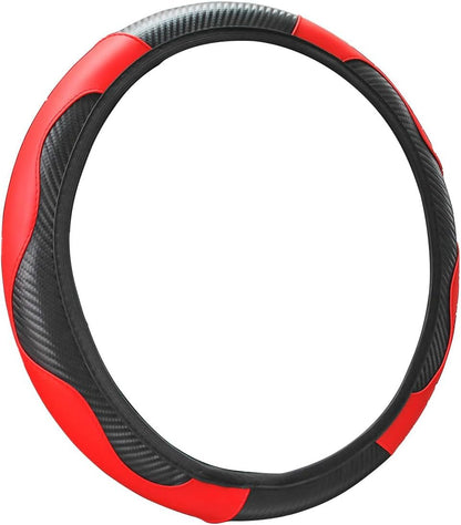 Car Steering Wheel Cover, Universal Microfiber PU Leather Elastic 15 inch Stitching Color Anti-Slip Steering Wheel Protector, Car Interior Protection Accessories Fashion Steering Wheel Cover (Red)