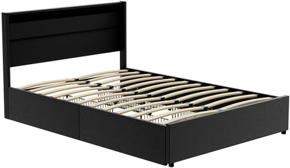 Artiss Bed Frame Double Size LED with 4 Storage Drawers Mattress Base Black Dunn
