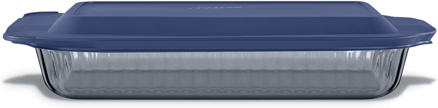 Pyrex Sculpted Tinted (9x13) Glass Baking Dish with BPA-Free Lid, Oblong Bakeware Glass Pan For Casserole & Lasagna, Dishwasher, Freezer, Microwave and Pre-Heated Oven Safe, Smoke
