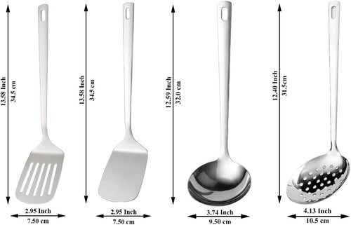 ReaNea Stainless Steel Kitchen Utensils Set 4 Pieces Includes Metal Spatula Set, Kitchen Skimmer, Soup Ladle, Kitchen Gadgets Essentials