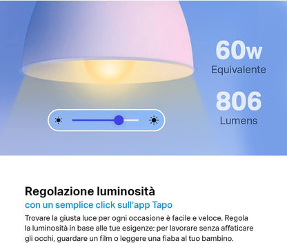Tapo L530E WiFi Smart LED Light Bulb, Multicoloured, E27, Compatible with Alexa and Google Home, 806 Lumens, 9W (Equivalent 60W), Remote Control via APP Tapo