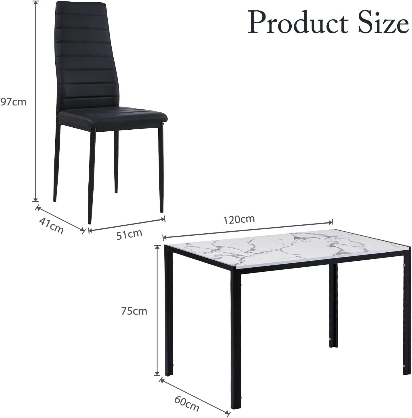 Luxsuite Dining Table Set Marble Tabletop Rectangular 120cm Modern Sintered Stone Glossy Marble Effect Top Dinner Tables 4 Seater with Tapered Metal Legs Dining Room Home Lounge Kitchen White