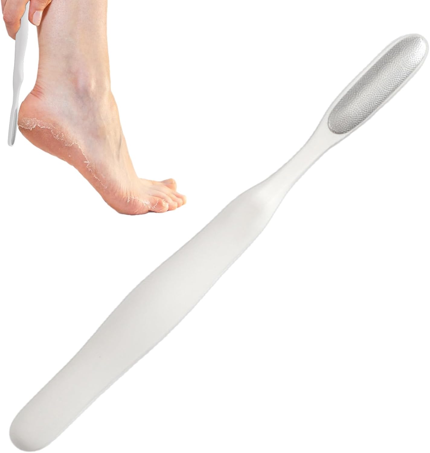 Foot File, Callus Remover, Reusable Stainless Steel, Cracked Skin Tool, Built-In Toe Cleaning Brush for Home or Salon Pedicure Care Routine, 7.4x0.7 Inches White 1 Piece