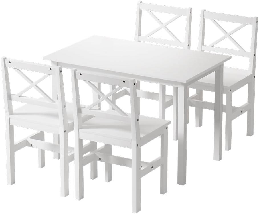 Artiss Dining Table and Chair Set of 5 White Tables Chairs Setting Desk Nursing Seats Reading Seating Home Living Room Bedroom Kitchen Cafe Furniture, MDF Tabletop, 47cm Height Seat