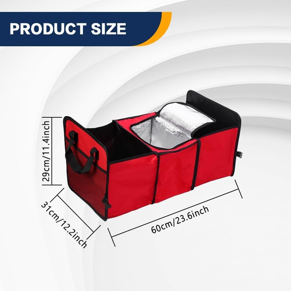 Wedcool Car Trunk Organizer, Auto Storage Bag, Trunk Organizer Storage with Insulation Cooler, Anti-slip Multi Compartments Trunk Storage, Car Interior Accessories Universal for SUV, Truck (Red)