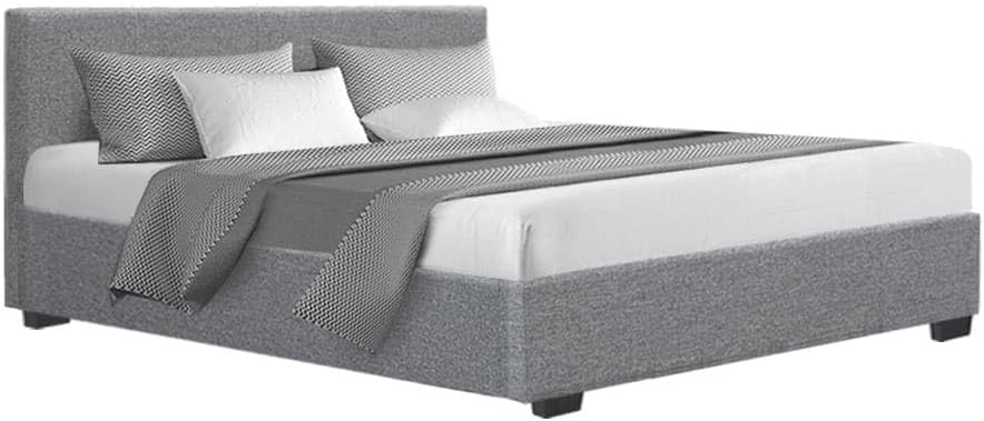 Artiss Queen Bed Frame Platform Gas Lift Base Beds with Storage Bedroom Room Decor Home Furniture, Upholstered with Faux Linen Fabric + Foam + Wood, Modern Design Grey