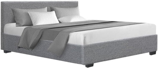 Artiss Queen Bed Frame Platform Gas Lift Base Beds with Storage Bedroom Room Decor Home Furniture, Upholstered with Faux Linen Fabric + Foam + Wood, Modern Design Grey