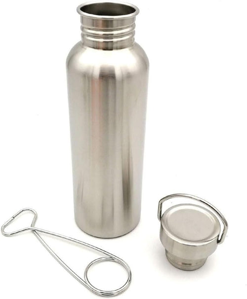 Stainless Steel Sports Water Bottle with Handle Drinkware Uninsulated Single Walled for Cyclists Runners Hikers Camping Kitchen(750ml)