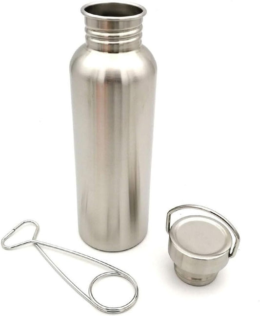 Stainless Steel Sports Water Bottle with Handle Drinkware Uninsulated Single Walled for Cyclists Runners Hikers Camping Kitchen(750ml)