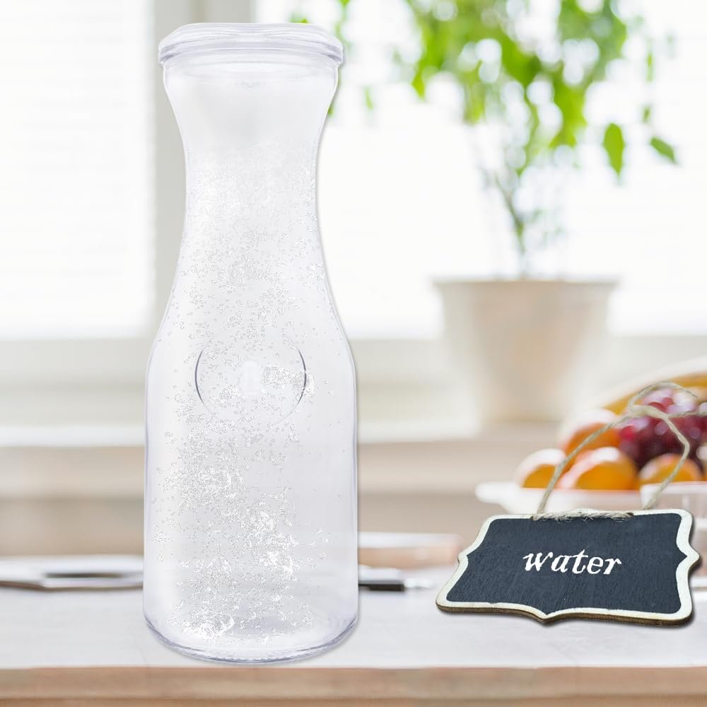 3 Pack Glass Bottles Set Glass Carafe with Lids 34 Ounces Water Decanter Juice Pitcher for Wine Milk Juice & Mimosa Bar, Beverage Glassware and Drinkware Parties Weddings BBQ Picnics