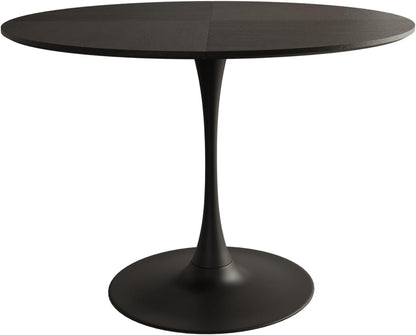 47.24" Modern Round Dining Table, Four Patchwork Tabletops with Black Color Solid Wood Grain Table Top, Metal Base Dining Table, End Table Leisure Coffee Table