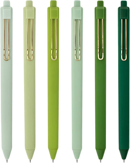 allydrew Retractable Black Ink Gel Pens, 0.5mm Fine Point, Stationery Supplies for Home and Office (Set of 6), Green