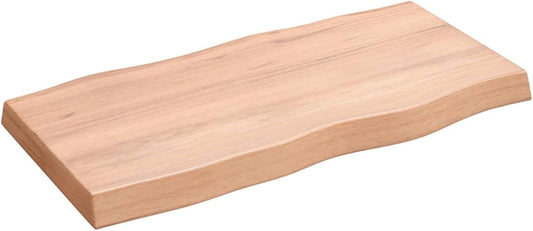 Light Brown Oak Wood Tabletop, 80 x 40 x 6 cm, Solid Treated Wood, Live Edge Design, Replacement Coffee Table, Kitchen Dining Table, Desktop Surface