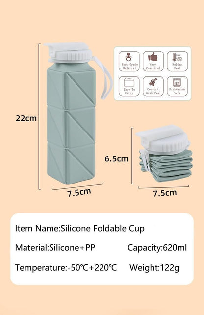 Kojoon Foldable Silicone Water Bottle Travel Cup 20.9oz Folding Drinking Cup Leak-Proof Travel Mug Folding Cup 620ML