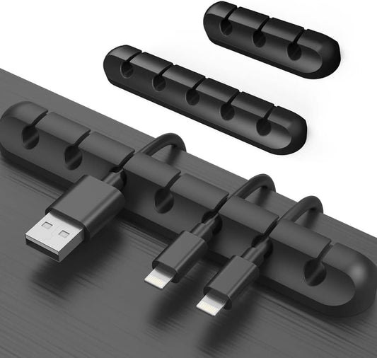Cable Clips Cord Management Organizer, 3 Packs Silicone Adhesive Hooks, Wire Holder USB Power Charging Accessory Mouse PC Nightstand Desktop Wall Phone Workspace Office - 7, 5 and 3 Slots (Black)