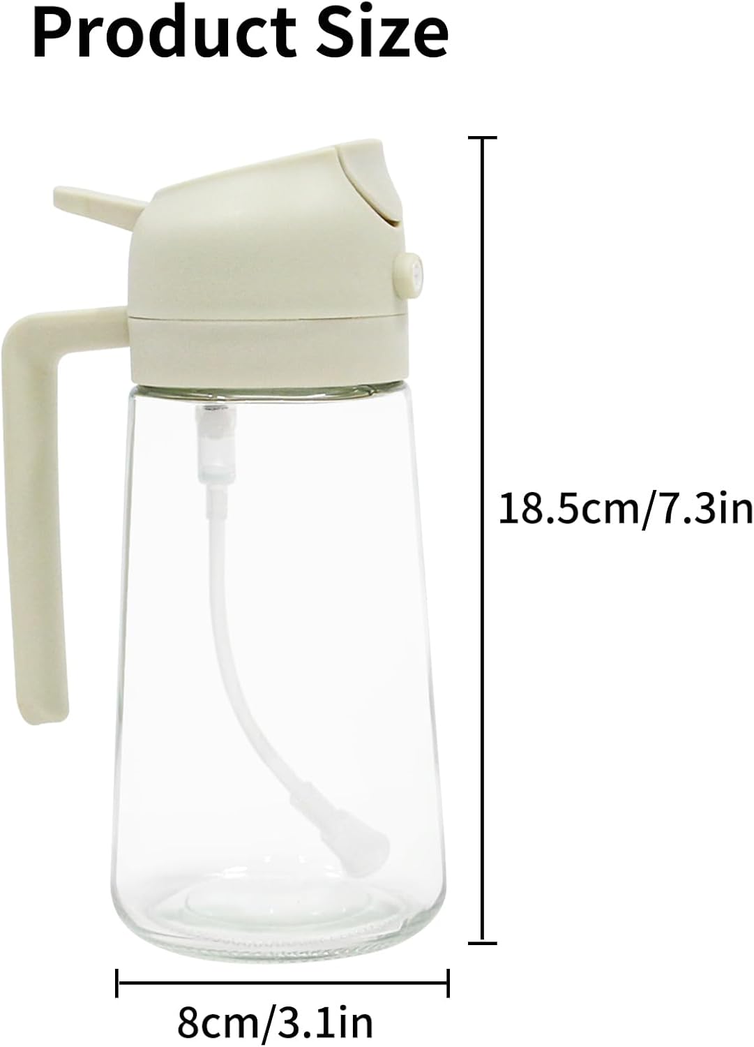 2 Pack Oil Spray Bottle, 2 in 1 Oil Dispenser for Kitchen, 470mL/16.5oz Oil Sprayer for Cooking, Food Grade Glass Olive Oil Bottle with Pourer, Perfect BBQ Kitchen Tools & Gadgets, White