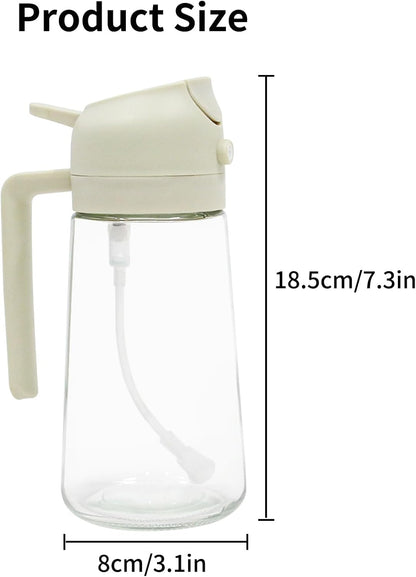 2 Pack Oil Spray Bottle, 2 in 1 Oil Dispenser for Kitchen, 470mL/16.5oz Oil Sprayer for Cooking, Food Grade Glass Olive Oil Bottle with Pourer, Perfect BBQ Kitchen Tools & Gadgets, White