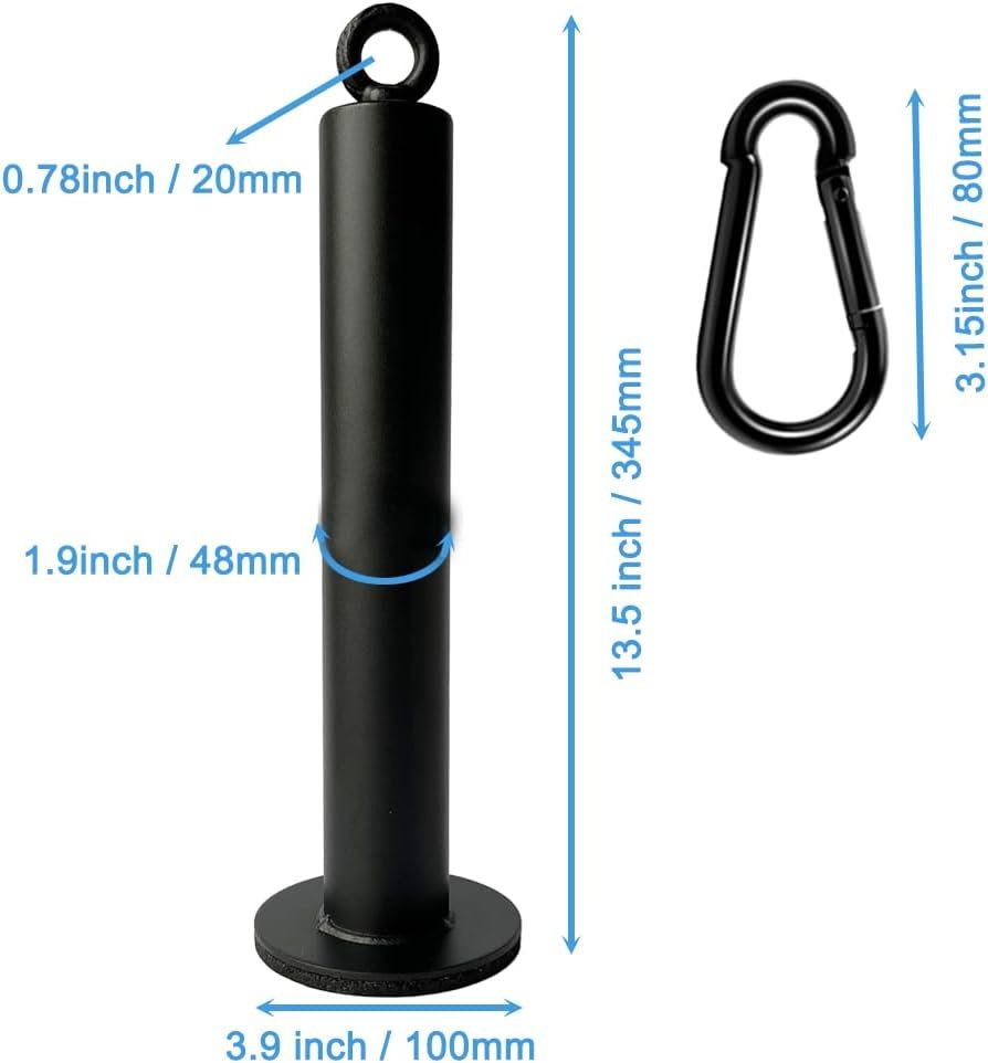 Loading Pin with Carabiner fit 2 inch Olympic Weight Plate,Heavy Duty Weight Loading Pin Long for Cable Pulley System LAT Pulldown,440LB Capacity,Anti-Slip Base,Commercial & Home Gym Use