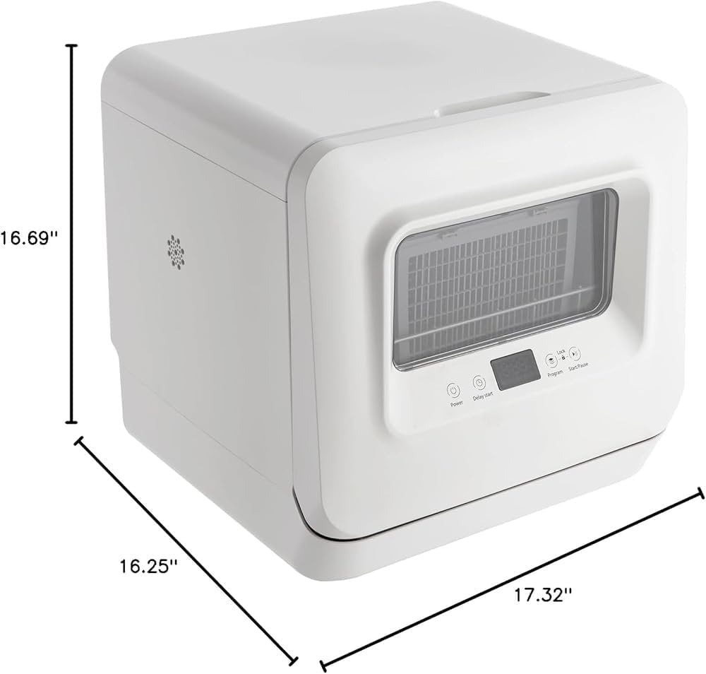 White Mini Portable Dishwasher: Compact Tabletop Smart Touch for Home, Apartment, and Office - Dishwashing, Drying, & Storage Solution
