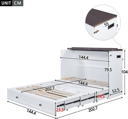 Zubaliya 140 x 200 Folding Bed with Slatted Base, Bed Frame Chest of Drawers and Shelf, USB Socket and Socket, Convertible Platform Bed, No Mattress