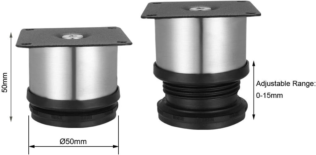 Drenky Adjustable Furniture Feet, Stainless Steel Table Legs 50 mm Height Adjustable 0-15 mm 4 Pieces Cabinet Legs Sofa Bed with Screws