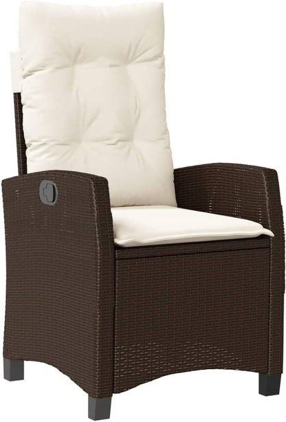 vidaXL 3-Piece Garden Dining Set with Cushions - Brown Poly Rattan Reclining Chairs & Tempered Glass Table for Outdoor Patio/Garden/Backyard