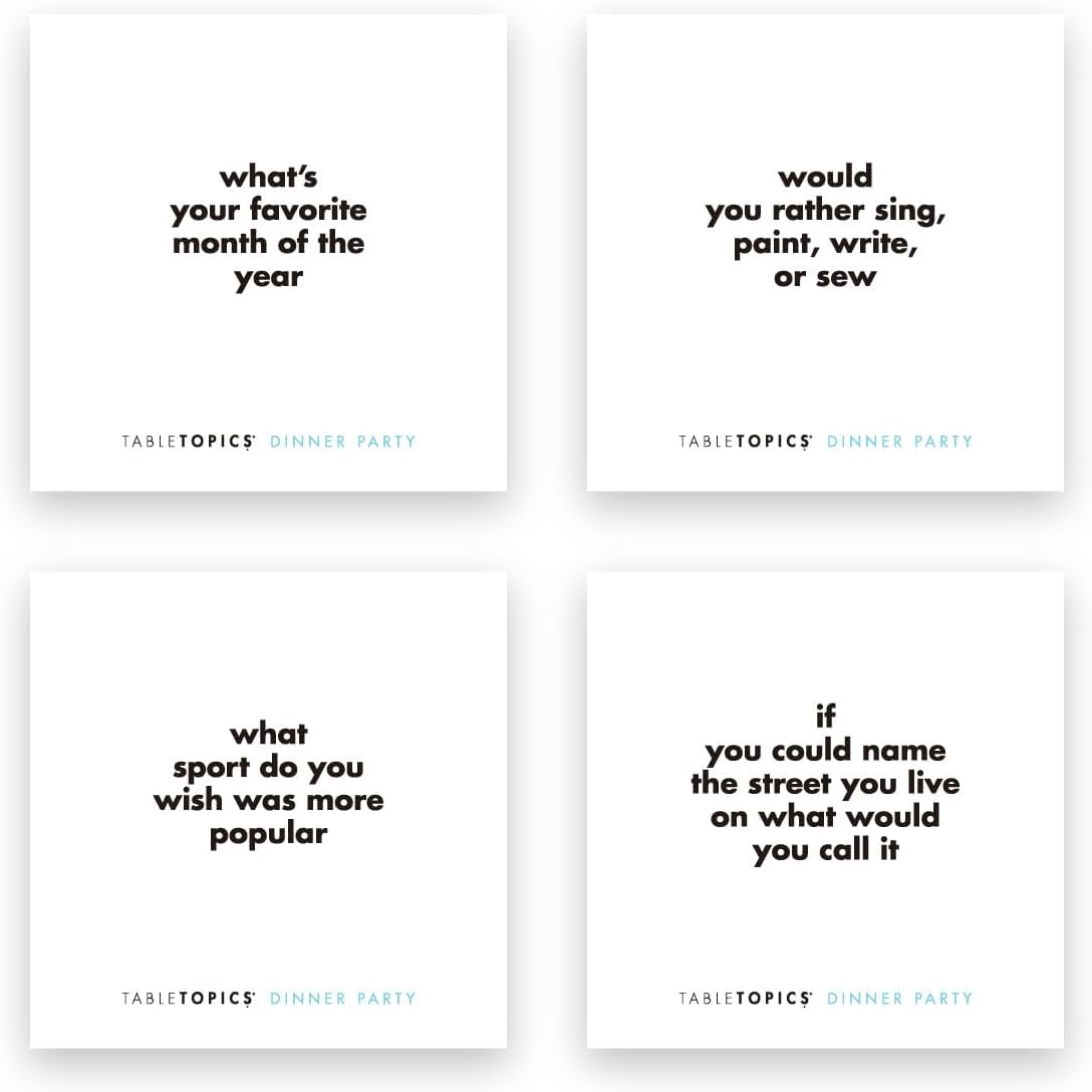 TableTopics Dinner Party Question Card Game - 135 Entertaining Conversation Starter Cards for Dinner Table with Adult Friends, Getting to Know You Game.