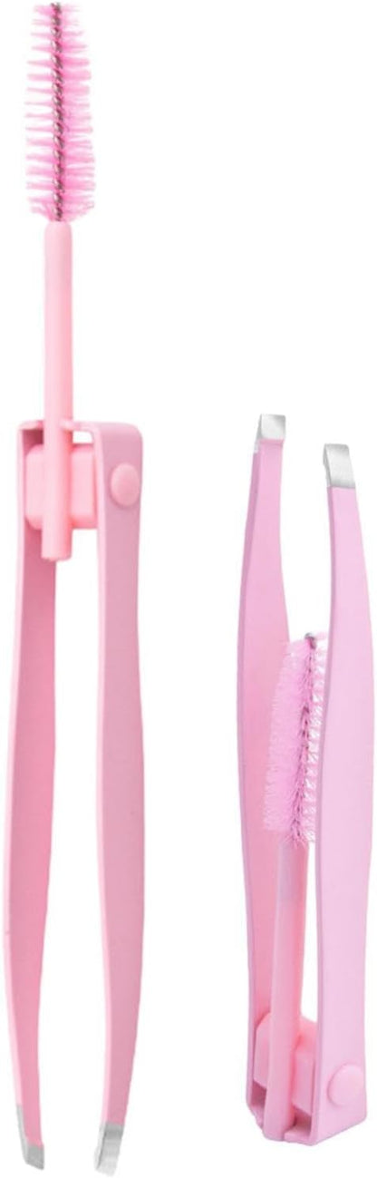 Eyebrow Plucker Tweezers, Hair Removal Tweezers, 2 in 1 Stainless Steel Eyebrow Trimming Tool with Brush, Reusable Hair Arrow Tool, False Eyelash Applicator, Care Tool for Men