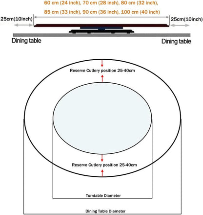 Tempered Glass Tabletop 360° Rotating Tray, 24" 28" 32" Large Serving Plate for Kitchen, Lazy Susan Dining Table Turntable(24inch/60cm)