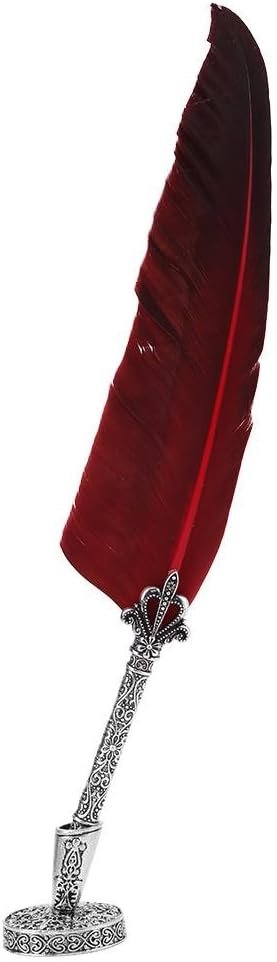Feather Dip Pen, Retro Feather English Calligraphy Dip Quill Pen with 5 Alloy Nibs Writing Ink Set Stationery Gift Box for Friend, Teacher, Family(Red)