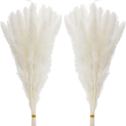 60 Pcs White Pampas Grass,17 inch/45 cm Natural Dried Pampas Grass Branches Decor for Home Kitchen Garden Party Photographing Flower Arrangement Vase Decor