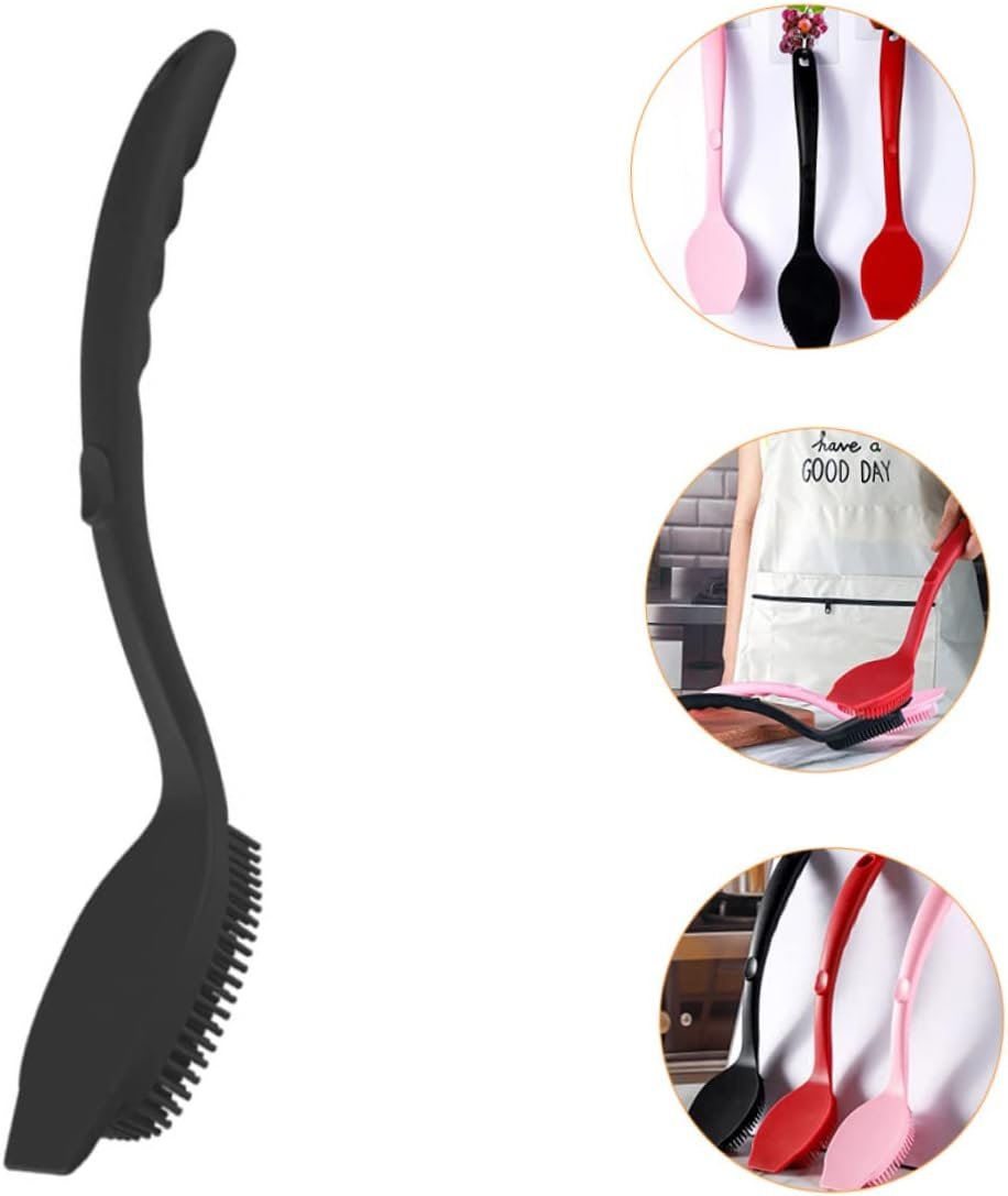 FRCOLOR Long Handle Silicone Cleaning Brush for Pots and Dishes Durable Kitchen Scrubber with Comfortable