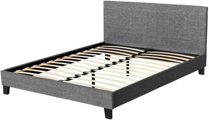 Artiss Queen Bed Frame Platform Wooden Headboard Beds Base Frames Bedroom Room Decor Home Furniture, Upholstered with Grey Faux Linen Fabric + Foam + Wood, Modern Design
