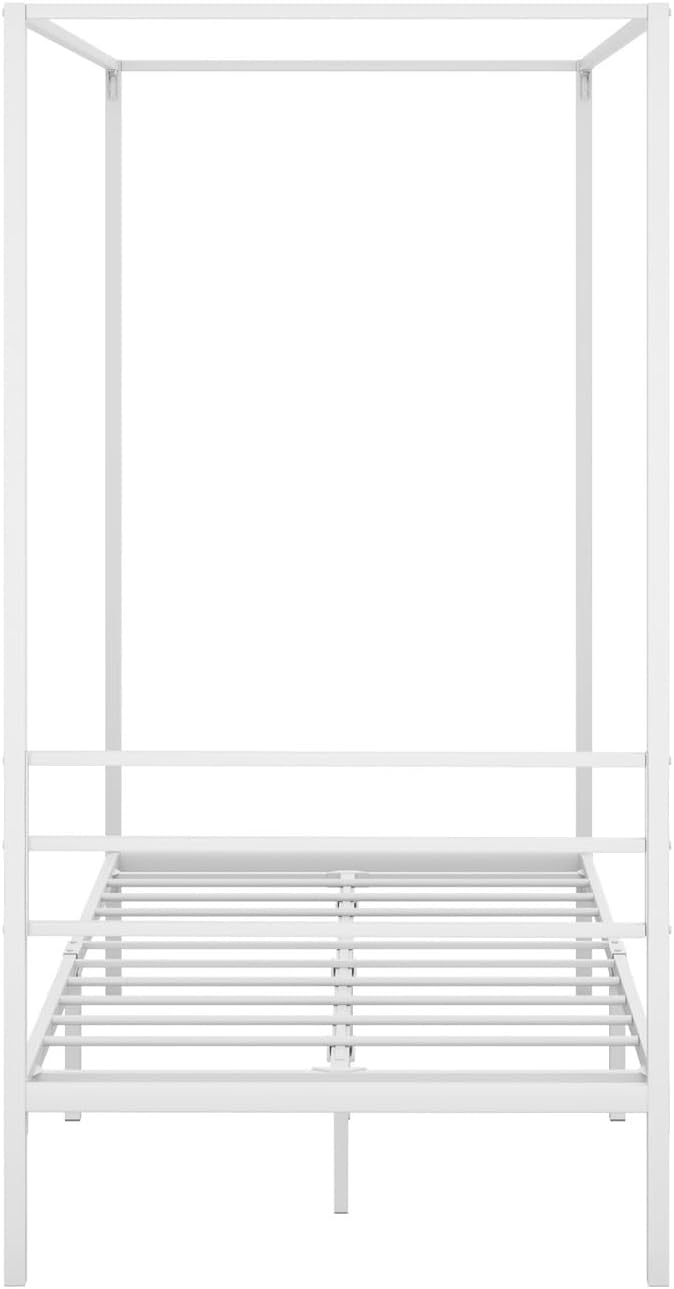 Oikiture Bed Frame Single Size Canopy Metal Bed Base White