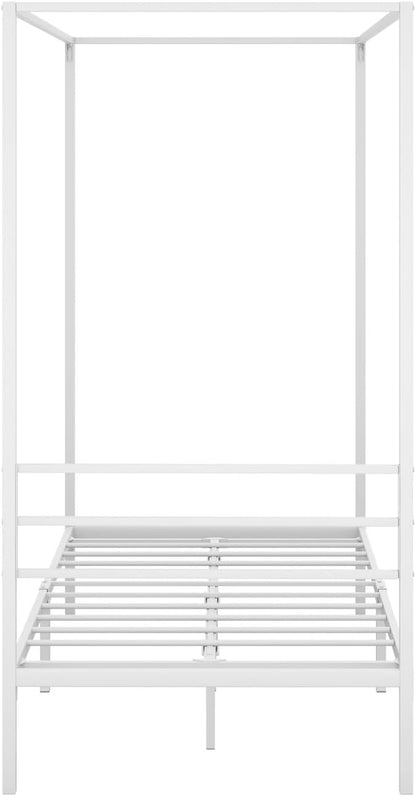 Oikiture Bed Frame Single Size Canopy Metal Bed Base White