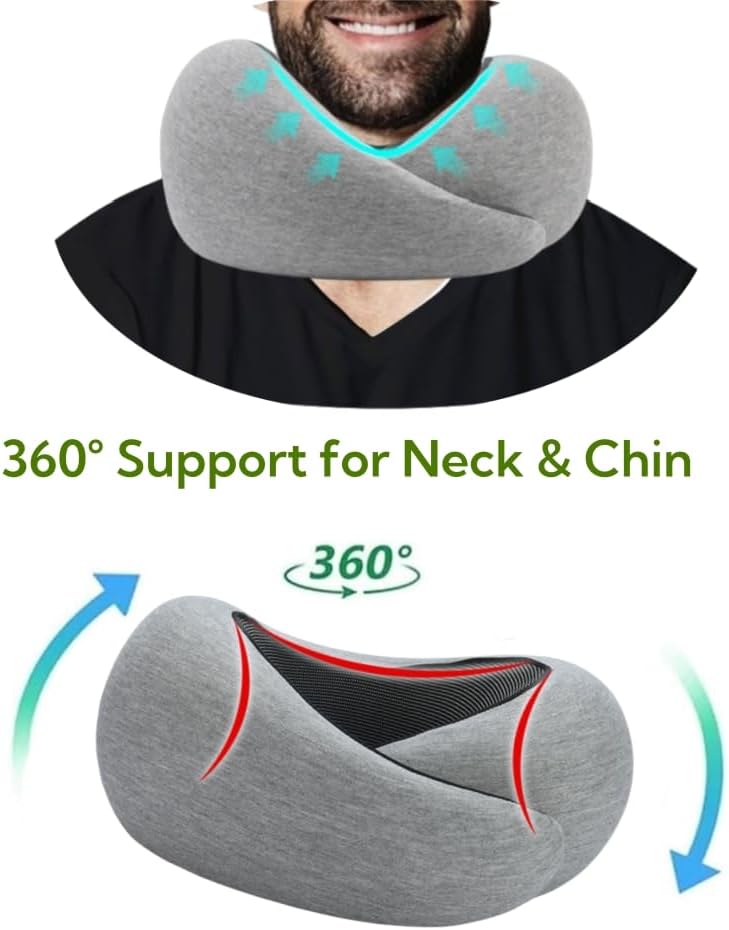 Travel Neck Pillow, Memory Foam Travel Pillow, 360 Degree Comfort and Breathable, Stowable U-Shaped Pillow Neck & Head Support, Portable Pillows for Airplane, Cars, Office (Pink, Velcro)