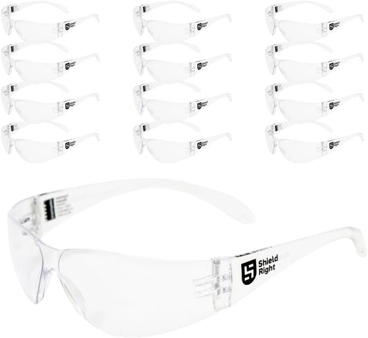 Shield Right 12 Pack Classic Safety Glasses, Clear, Smoke/Tinted, Amber, Anti-Scratch Coating, Anti Fog, Eye Protection, Impact Resistant Lens