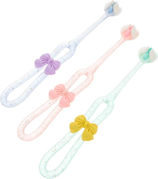 BIUDECO 3pcs Three Sided Girl Toothbrush: Three Bristles For Kids Soft And Gentle For Complete Tooth And Gum Care For Ages Cleans All Sides