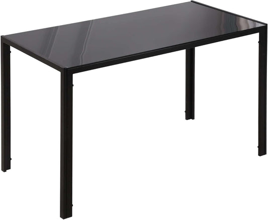 HOMCOM Rectangular Dining Table for 4 People, Modern Kitchen Table with Tabletop Tempered Glass and Metal Legs for Dining Room, Living Room, Black