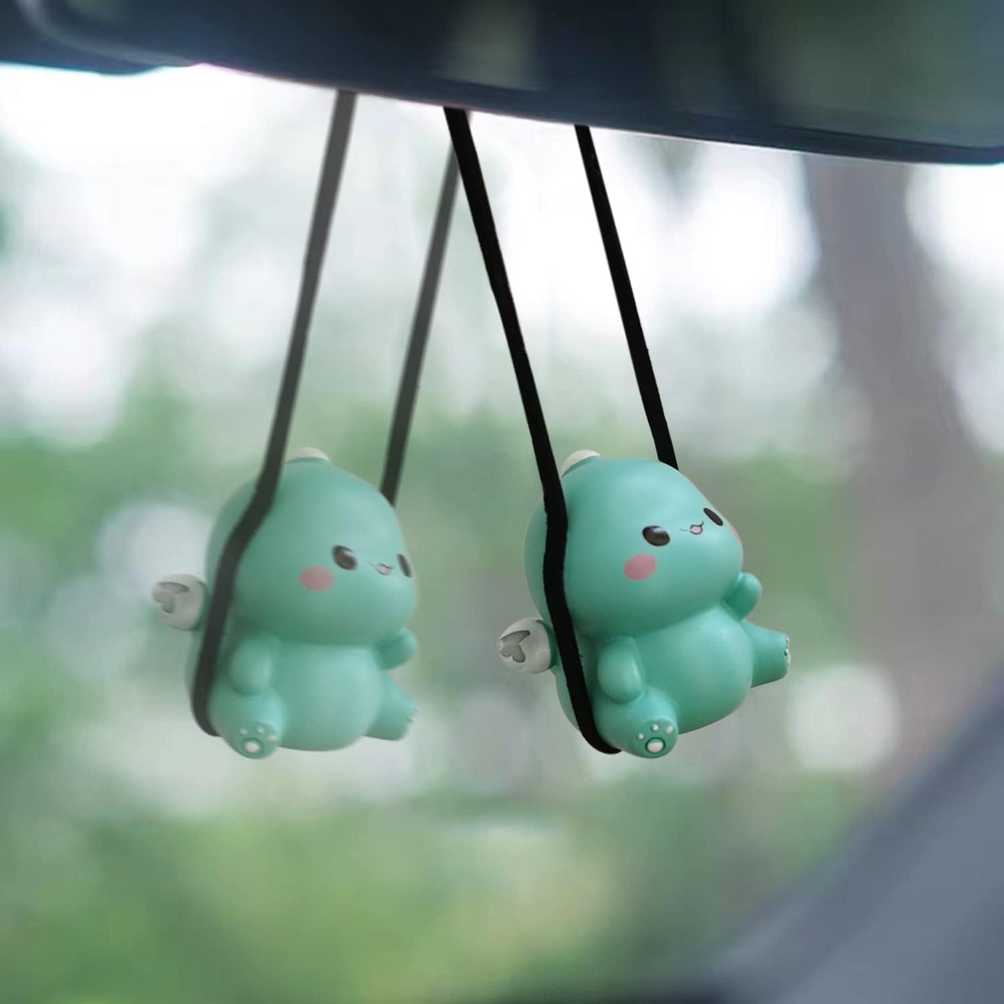 Swinging Dinosaur Hanging Ornament for Rear View Mirror, Cute Car Decor Accessories Interior, Pendant Hanging Swing (Green)