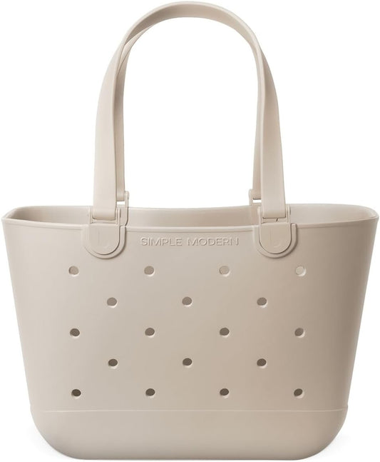 Simple Modern Beach Bag Rubber Tote | Waterproof Large Tote Bag with Zipper Pocket for Pool, Groceries, Sports |Gifts For Women | Getaway Bag Collection | Almond Birch