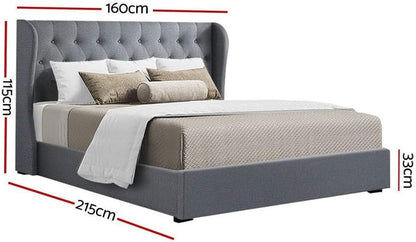 Artiss Queen Bed Frame Platform Wingback Headboard Frames Gas Lift Beds Base with Storage Space Bedroom Room Decor Home Furniture, Upholstered with Grey Faux Linen Fabric + Foam + Wood