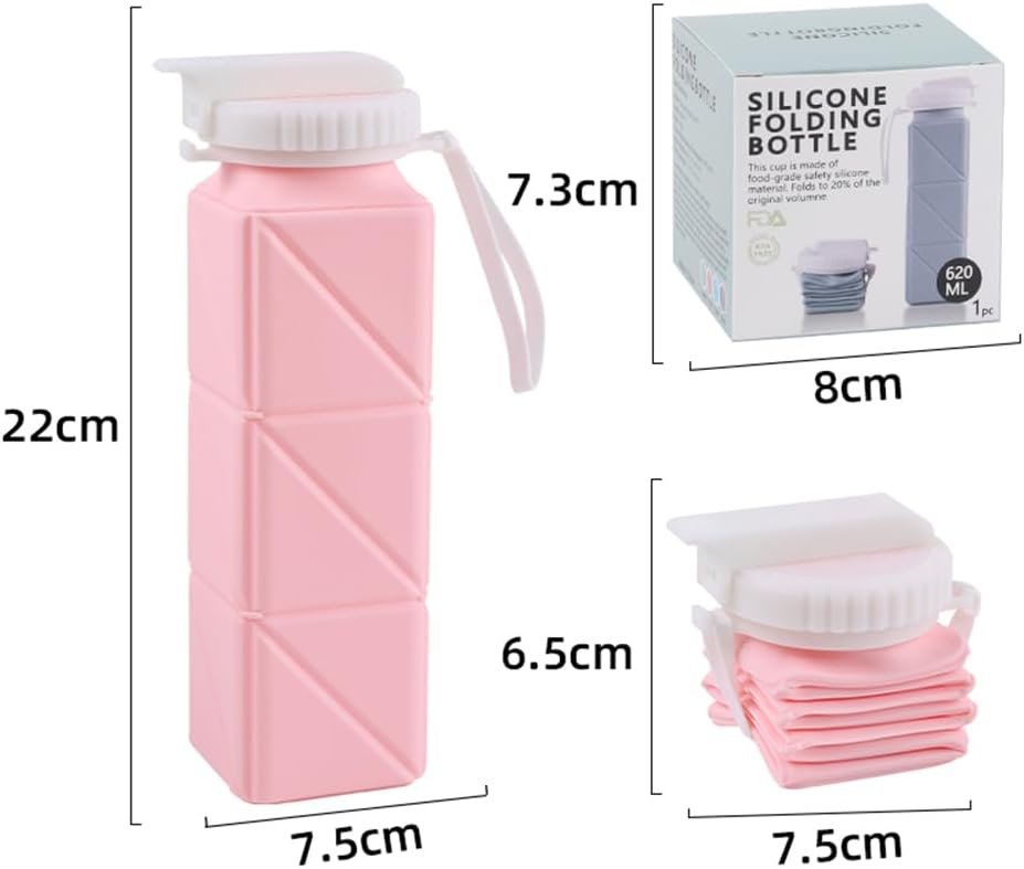 Kojoon Foldable Silicone Water Bottle Travel Cup 20.9oz Folding Drinking Cup Leak-Proof Travel Mug Folding Cup 620ML