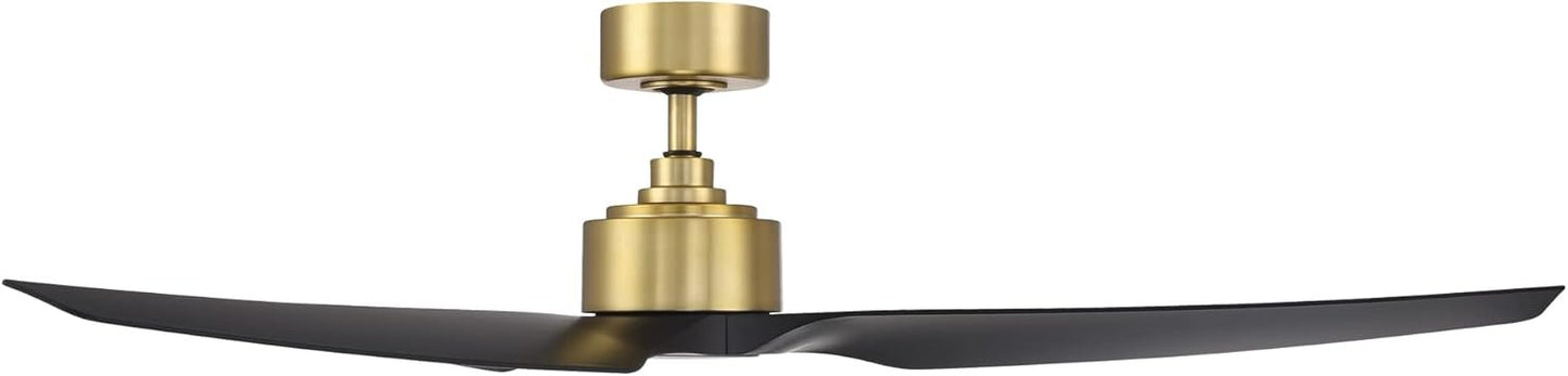 WAC Lighting Stella Indoor and Outdoor 3-Blade Smart Home Ceiling Fan 60in Soft Brass Matte Black with Remote Control works with Alexa and iOS or Android App (NO LED LIGHT KIT)