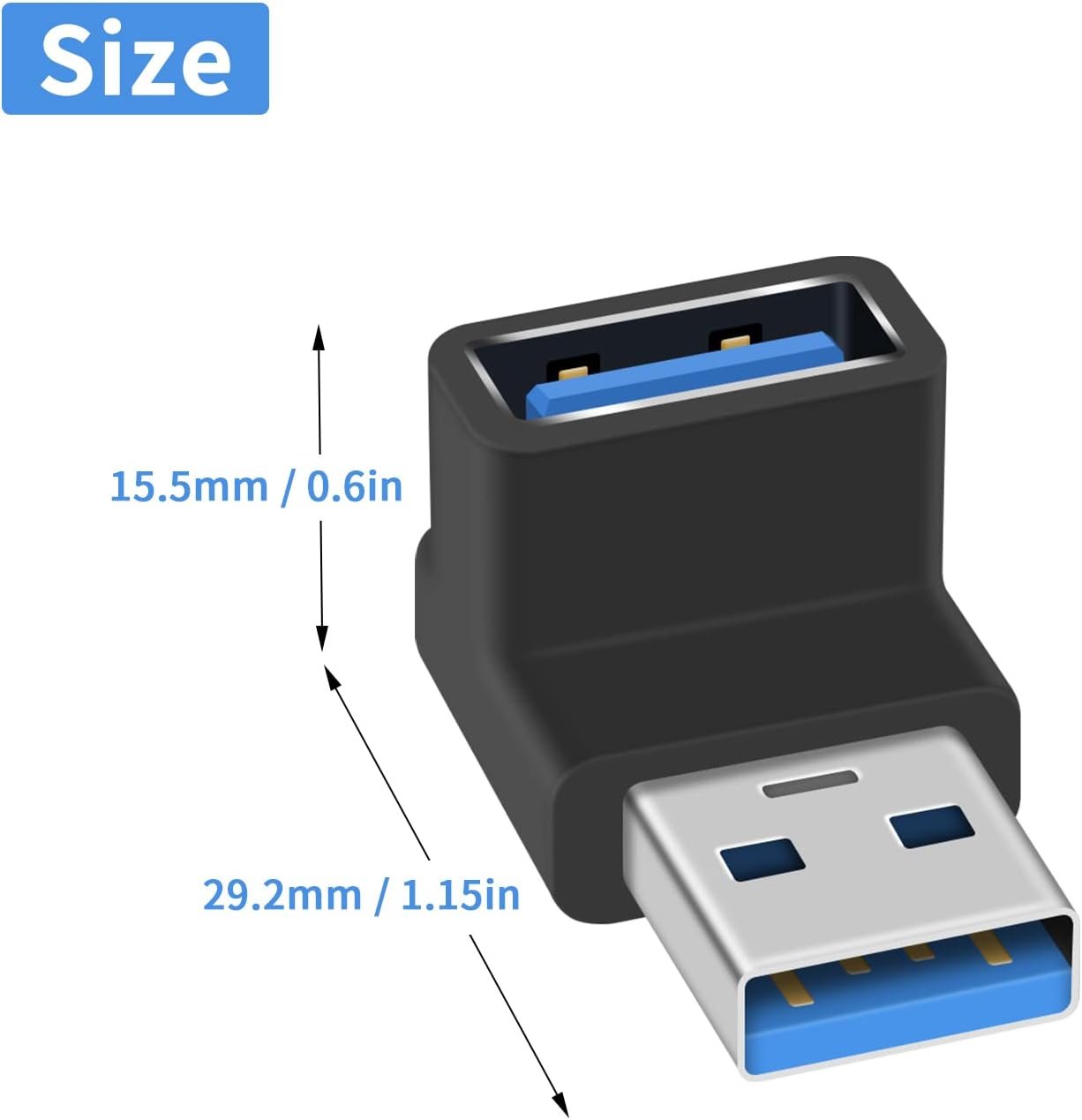Poyiccot 90 Degree USB 3.0 Adapter, 10Gbps USB Extender Adapter, Type A Male to Female Cable Adapter, UP Angle Type A to A Adapter for Hard Drive, Keyboard, Laptop, 2Pack