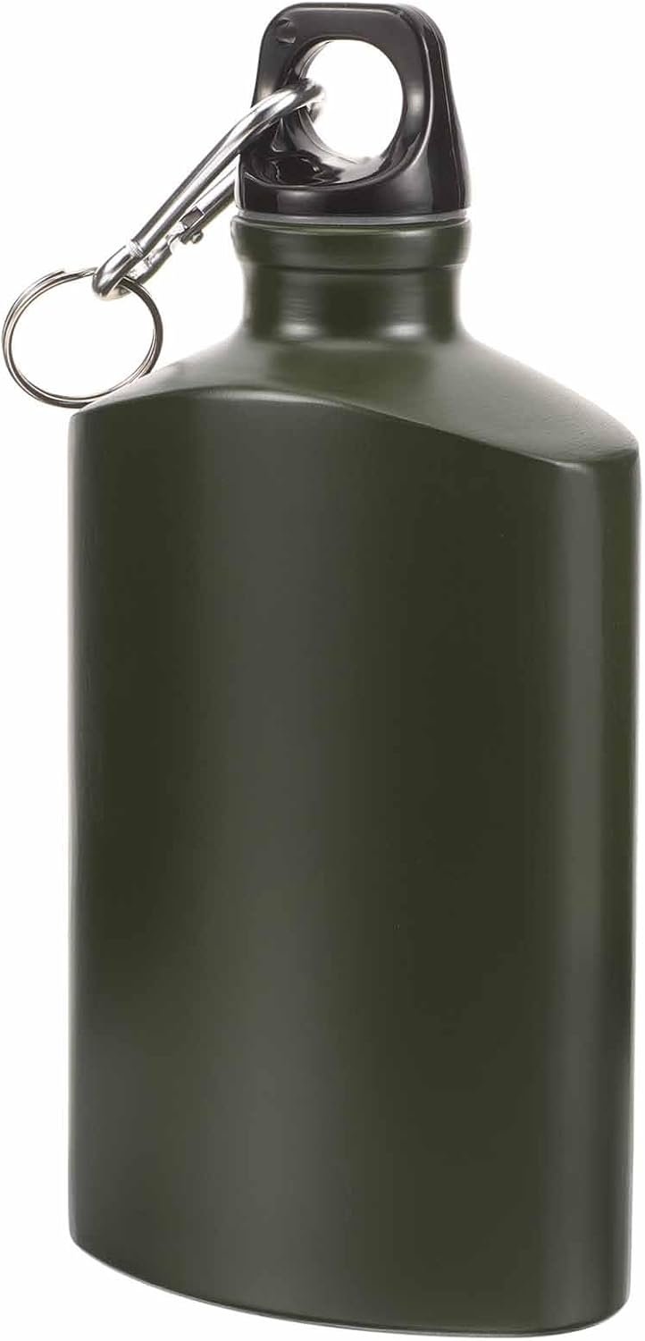 SUPVOX Portable Canteen, Wear-Resistant Aluminum Water Bottle with Hook, 500ml Capacity, Army Green, Ideal for Hiking, Camping, Travel, Outdoor Activities