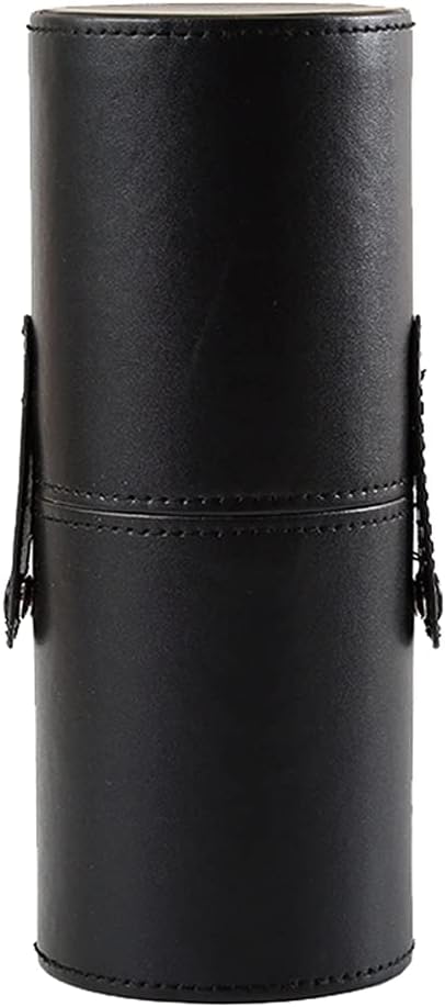PU Leather Makeup Brush Holder Travel Makeup Brushes Case Makeup Brush Case Organizer Cosmetic Cup Cylinder Makeup Brush Storage Box with Button for Women (Black), Black, 9 x 3.1 x 3.1Inch, fashion